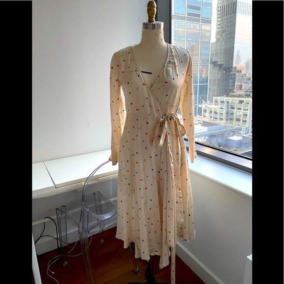 Anthropologie Apalma (ethical and sustainable brand) 100% Silk Wrap Dress-Cream - Picture 5 of 12